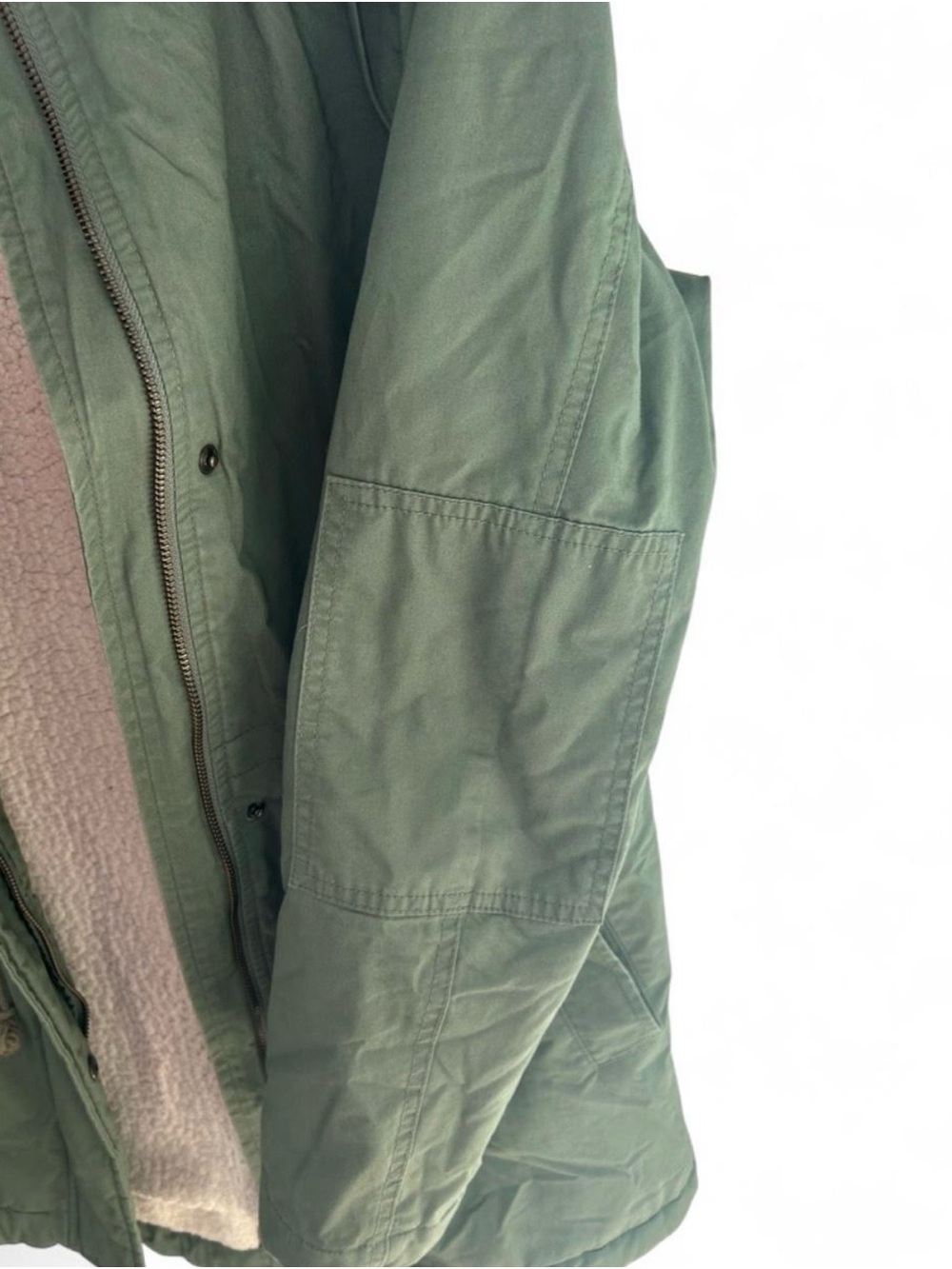 Gap Women’s Olive Green Parka w/ Faux Fur Hood. Body & Hood Sherpa Lined. Sz. S - Picture 5 of 8